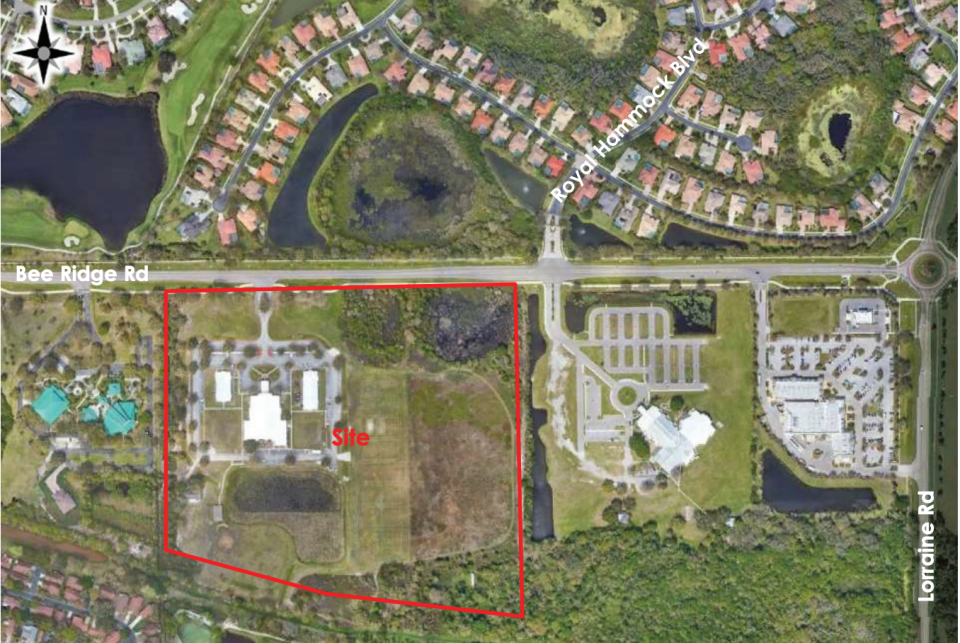 An aerial view of The Classical Academy and surrounding neighborhoods, submitted to the Sarasota County Commission as part of its special exception application material last July.