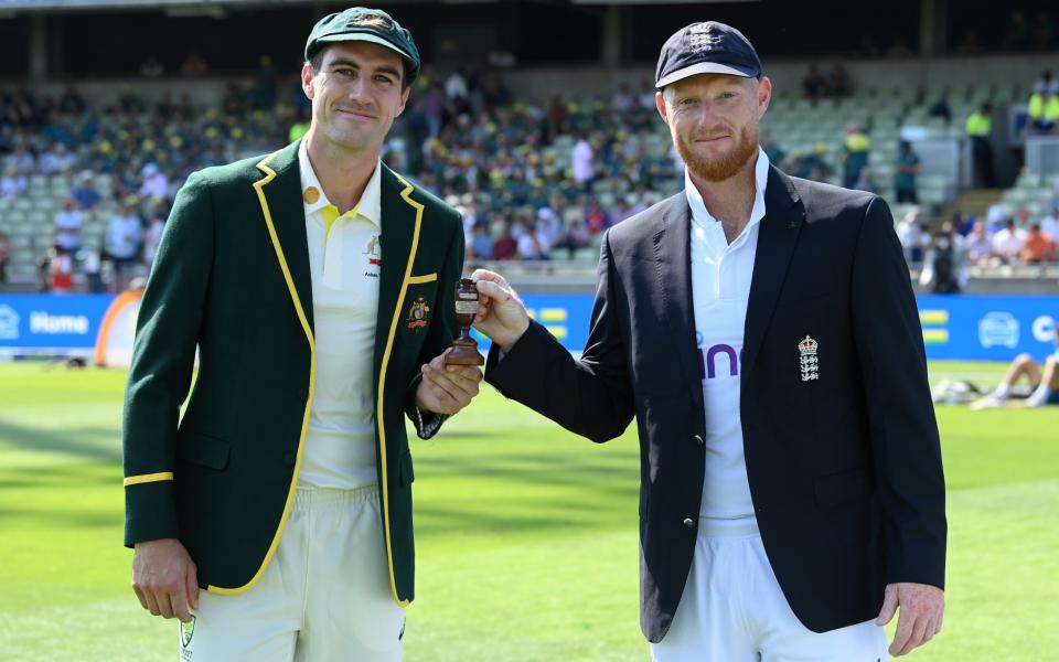 Let battle commence! Pat Cummins and Ben Stokes with the urn