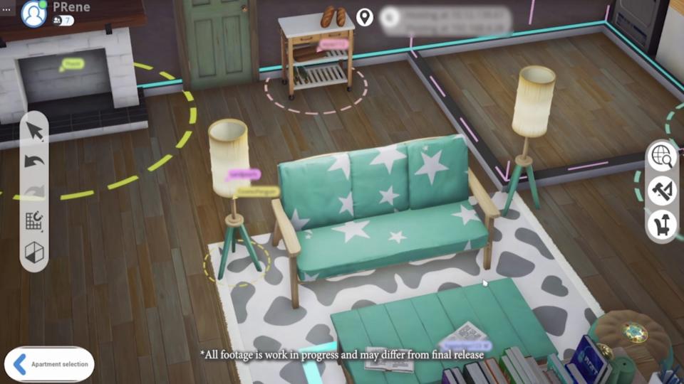 A screenshot of Project Rene, showing a green couch being tweaked using in-game menus