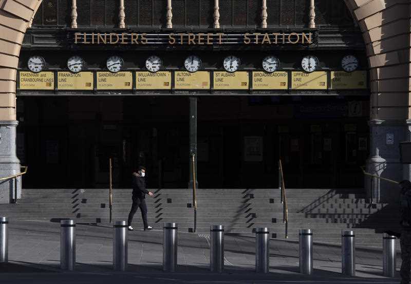 Flinders Street Station is quiet during lockdown due to the continuing spread of the coronavirus in Melbourne.