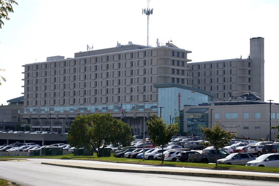 The MercyOne Des Moines Medical Center campus is seen, Thursday, Oct. 6, 2022, in Des Moines, Iowa. Diverted ambulances. Cancer treatment delayed. Electronic health records offline. These are just some of ripple effects of an apparent cyberattack on the major nonprofit health system that disrupted operations throughout the U.S. Meanwhile, The Des Moines Register said the incident occurred Monday, Oct. 3, 2022, and forced the diversion of five ambulances from the emergency department of the city's Mercy One Medical Center to other medical facilities. (AP Photo/Charlie Neibergall)