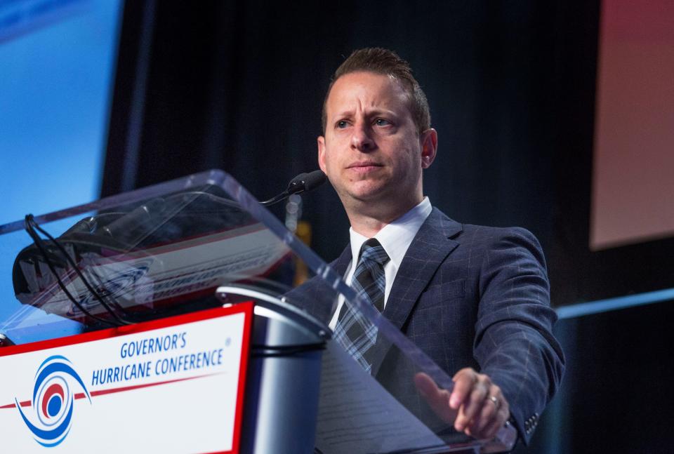 In this 2019 photo, the then-director of Florida's Division of Emergency Management, Jared Moskowitz, speaks at the Governor's Hurricane Conference at the Palm Beach County Convention Center.