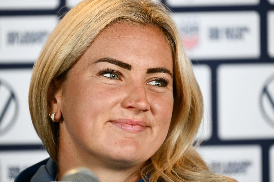 United States midfielder Lindsey Horan speaks during a press conference for the 2023 FIFA Women's World Cup United States Women's National Soccer Team (USWNT) Media Day at Dignity Health Sports Part in Carson, California on June 27, 2023. (Photo by Patrick T. Fallon / AFP) (Photo by PATRICK T. FALLON/AFP via Getty Images)