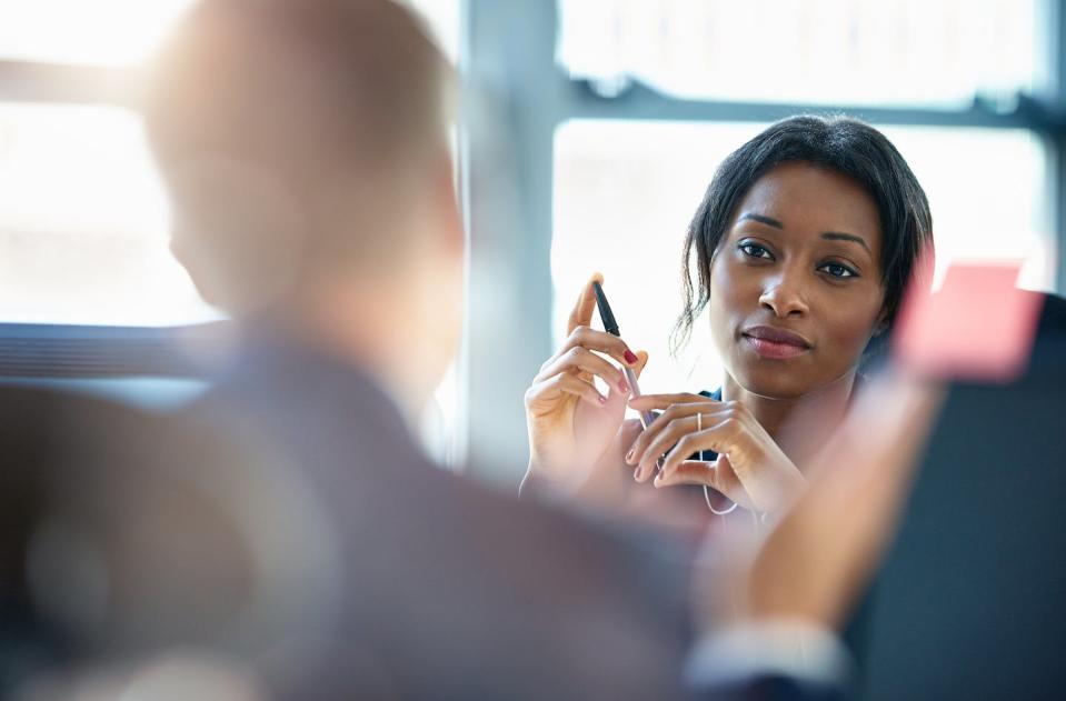 People of color say they want office allies who offer honest feedback. <a href="https://www.gettyimages.com/detail/photo/businesswomen-discussing-plans-with-a-colleague-royalty-free-image/591478665" rel="nofollow noopener" target="_blank" data-ylk="slk:10'000 Hours/DigitalVision via Getty Images;elm:context_link;itc:0;sec:content-canvas" class="link ">10'000 Hours/DigitalVision via Getty Images</a>