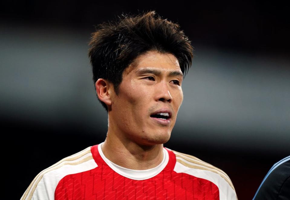 Takehiro Tomiyasu is a doubt after coming off against Wolves. (PA)