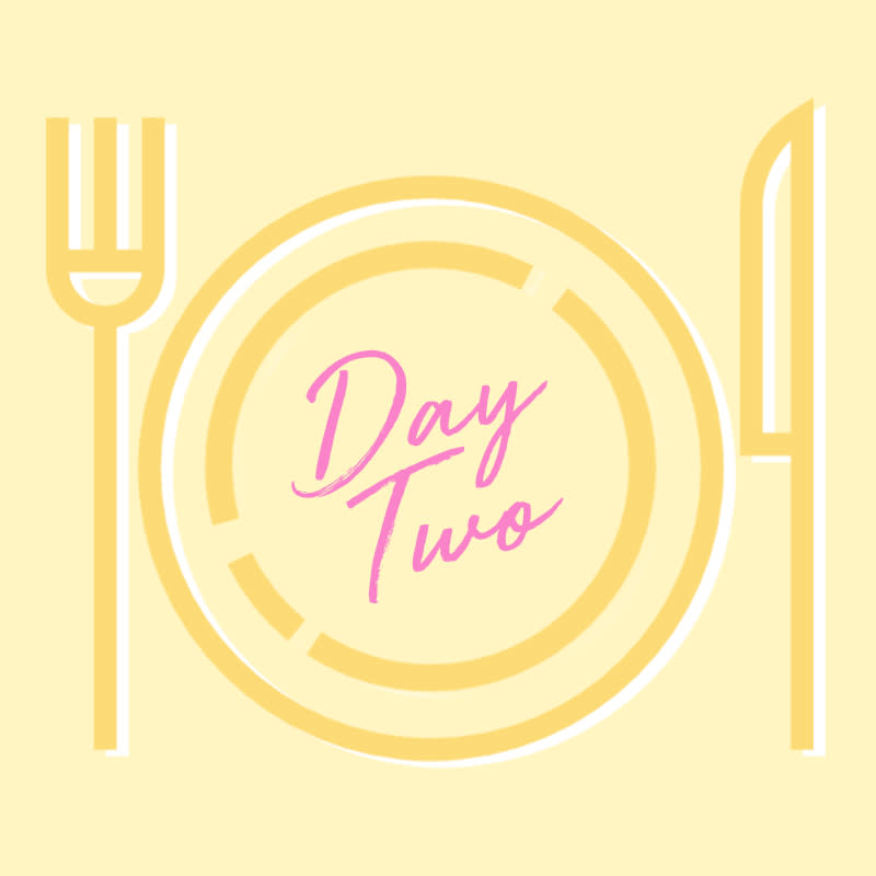 <h2>Day Two</h2> <p>My normal breakfast consists of a protein shake, eggs and sweet potato, and is the meal I eat out for the least often. So that was easy.</p> <p>I set off to work with Mason jars of turkey breast and veggies, so full of hope for the week ahead.</p> <p>Things were great until I realized I forgot snacks. By 4 pm I was starving, but I wasn't going to cave on the first day. So I soldiered through my growling stomach.</p> <p>At home, I made the only dish I'm good at: pasta sauce and zoodles. I made extra sauce to last through the next couple of days.</p> <p> <strong>Related Articles</strong> <ul> <li><a rel="nofollow noopener" href="http://thezoereport.com/fashion/style-tips/box-of-style-ways-to-wear-cape-trend/?utm_source=yahoo&utm_medium=syndication" target="_blank" data-ylk="slk:The Key Styling Piece Your Wardrobe Needs;elm:context_link;itc:0;sec:content-canvas" class="link ">The Key Styling Piece Your Wardrobe Needs</a></li><li><a rel="nofollow noopener" href="http://thezoereport.com/living/home/ikea-byredo-collaboration/?utm_source=yahoo&utm_medium=syndication" target="_blank" data-ylk="slk:Ikea Is Partnering With Our Favorite Fragrance Company, And We Can't Wait;elm:context_link;itc:0;sec:content-canvas" class="link ">Ikea Is Partnering With Our Favorite Fragrance Company, And We Can't Wait</a></li><li><a rel="nofollow noopener" href="http://thezoereport.com/living/entertaining/rachel-zoe-banana-bread-recipe/?utm_source=yahoo&utm_medium=syndication" target="_blank" data-ylk="slk:Rachel Zoe's Majorly Addictive Banana Bread Recipe;elm:context_link;itc:0;sec:content-canvas" class="link ">Rachel Zoe's Majorly Addictive Banana Bread Recipe</a></li> </ul> </p>