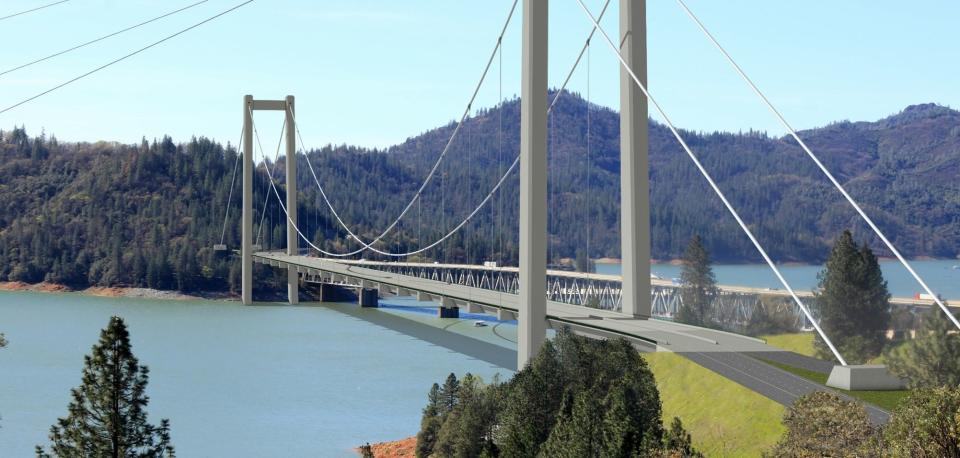 Caltrans has drawn up three designs of a bridge to replace the Interstate 5 highway portion of the Pit River Bridge over Lake Shasta.