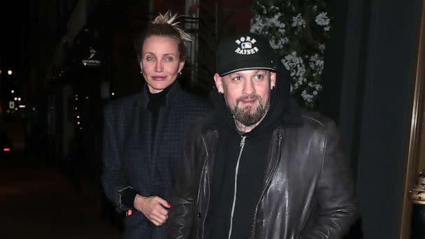 PHOTO: Cameron Diaz and Benji Madden are seen on a night out at Sparrow Italia - Mayfair restaurant, Dec. 2, 2022, in London. (Ricky Vigil M/GC Images via Getty Images)