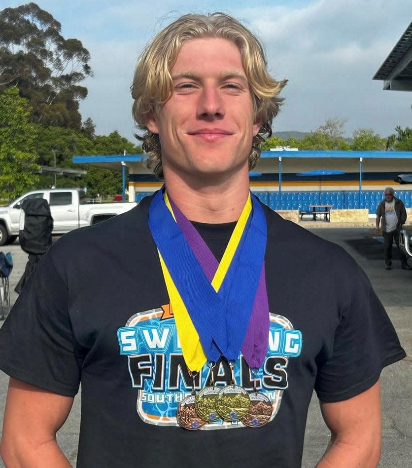 Nordhoff High senior Quin Seider set meet records while winning the 100 freestyle and 200 freestyle titles at the CIF-Southern Section Division 3 Swimming Championships on Friday at Mount San Antonio College.