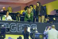 First Lady Jill Biden takes a her seat before the start of the NCAA Women's Final Four championship basketball game between LSU and Iowa Sunday, April 2, 2023, in Dallas. (AP Photo/Tony Gutierrez)