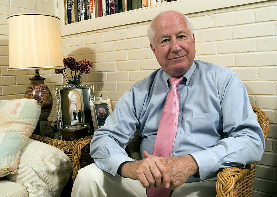 FILE - Former Arizona Rep. Jim Kolbe sits for a photo in the living room of his house in Tucson, Ariz., on Jan. 15, 2007. Kolbe, a Republican congressman who represented a heavily Democratic region of Arizona for more than two decades and was a proponent of gay rights, died Saturday, Dec. 3, 2022. He was 80. (AP Photo/John Miller, File)