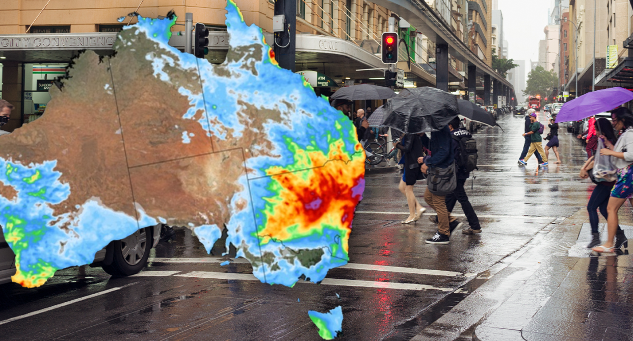 A radar image of Australia showing areas set to be impacted by 10 days' worth of heavy rainfall. 