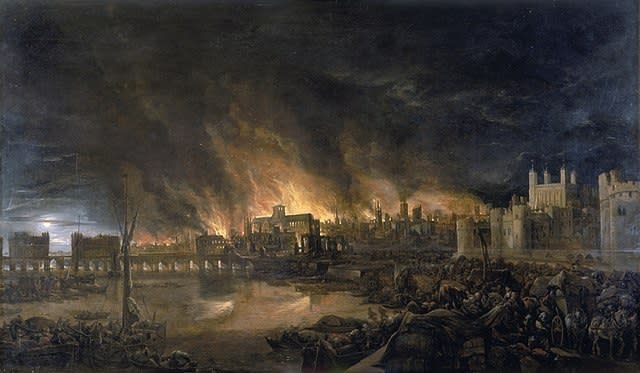 El accidental incendio en Londres de 1666 que indirectamente ayudó a acabar con la mortal pandemia de peste (imagen vía Wikimedia commons)