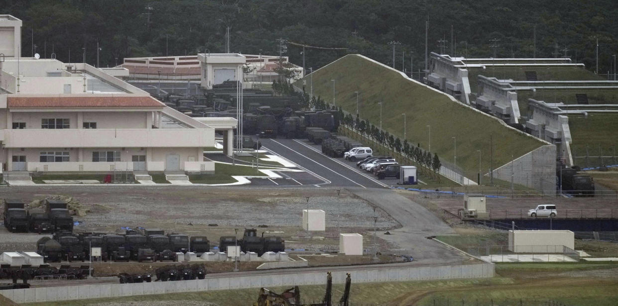 This shows a base of Japan's Ground Self-Defense Force in Ishigaki, Okinawa prefecture Wednesday, May 31, 2023. North Korea launched a rocket Wednesday, South Korea and Japan said. The Japanese government activated a missile warning system for its Okinawa prefecture in southwestern Japan, believed to be in the path of the rocket, which North Korea said was carrying a satellite. (Kyodo News via AP)