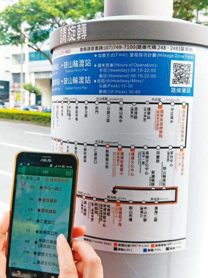 陳其邁推動智慧交通，圖為高雄市政府推出的公車即時動態APP。