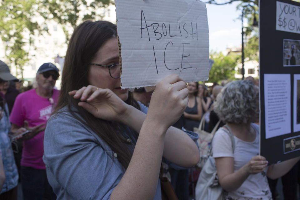 <p>New Yorkers demonstrate against the Trump administration’s decision to separate children from their parents when they are detained after crossing the border, on June 14, 2018, in downtown Brooklyn, N.Y. (Photo: Andrew Lichtenstein/Corbis via Getty Images) </p>