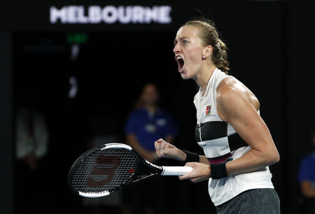 Tennis - Australian Open - Women's Singles Final - Melbourne Park, Melbourne, Australia, January 26, 2019. Czech Republic's Petra Kvitova reacts during her match against Japan's Naomi Osaka. REUTERS/Kim Kyung-Hoon