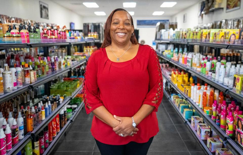 Yolanda Barber-Billie is the owner of Hair Emporium Plus Beauty Supply and Salon, Elk Grove’s newest Black-owned business, Tuesday, Sept. 26, 2023.