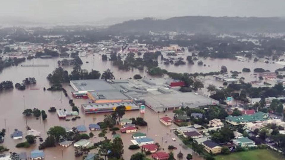 LISMORE, AUSTRALIA - NewsWire Photos FEBRUARY 28, 2022: An aerial image of Lismore in northern NSW shows extensive flooding as the region experiences the worst floods in a century. Picture: NCA NewsWire