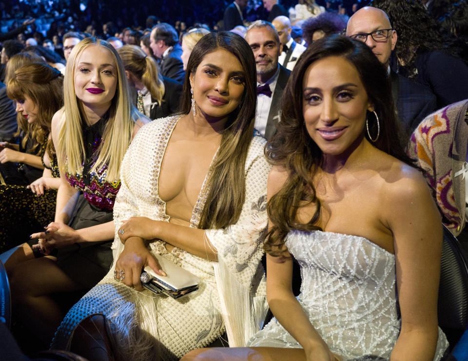 Closeup of Sophie Turner, Priyanka Chopra, and Danielle Jonas