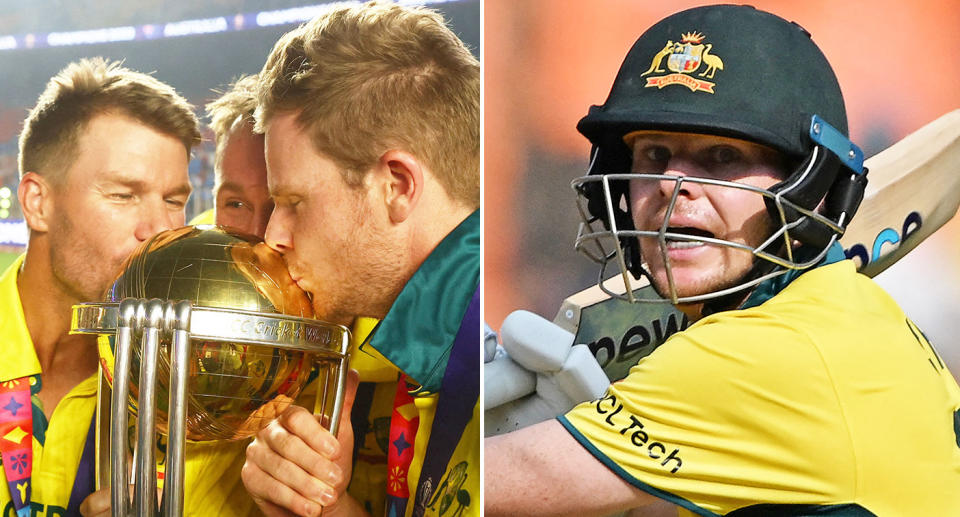 Steve Smith is set to be one of the faces of the T20 Cricket World Cup despite the awkward fact he won't be playing in it. Pic: Getty