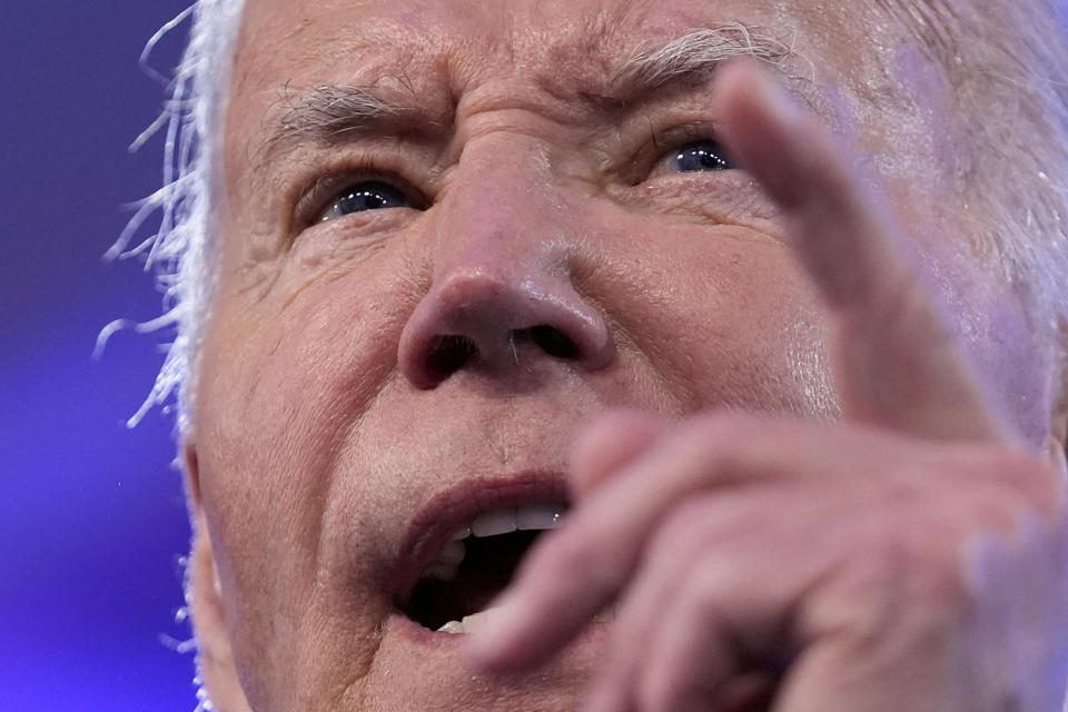 President Joe Biden speaks to Everytown for Gun Safety Action Fund's "Gun Sense University," at the Washington Hilton, Tuesday, June 11, 2024, in Washington. (AP Photo/Evan Vucci)