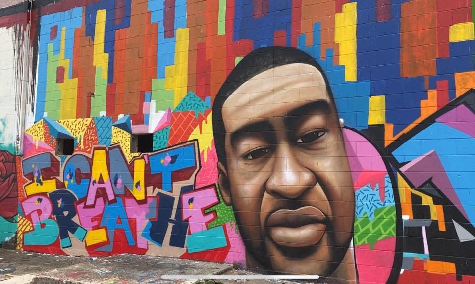 <p>The mural in Houston, Texas, painted by Daniel Anguilu, pictured here on Twitter before it was defaced this week with racist graffiti</p> (Twitter/Amandalattimerr)