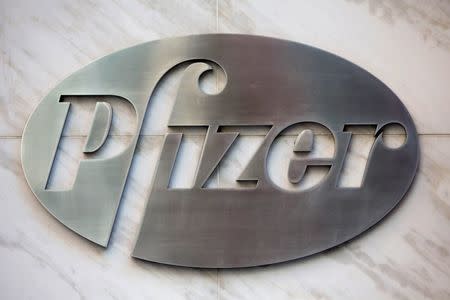 The Pfizer logo is seen at their world headquarters in New York April 28, 2014. REUTERS/Andrew Kelly