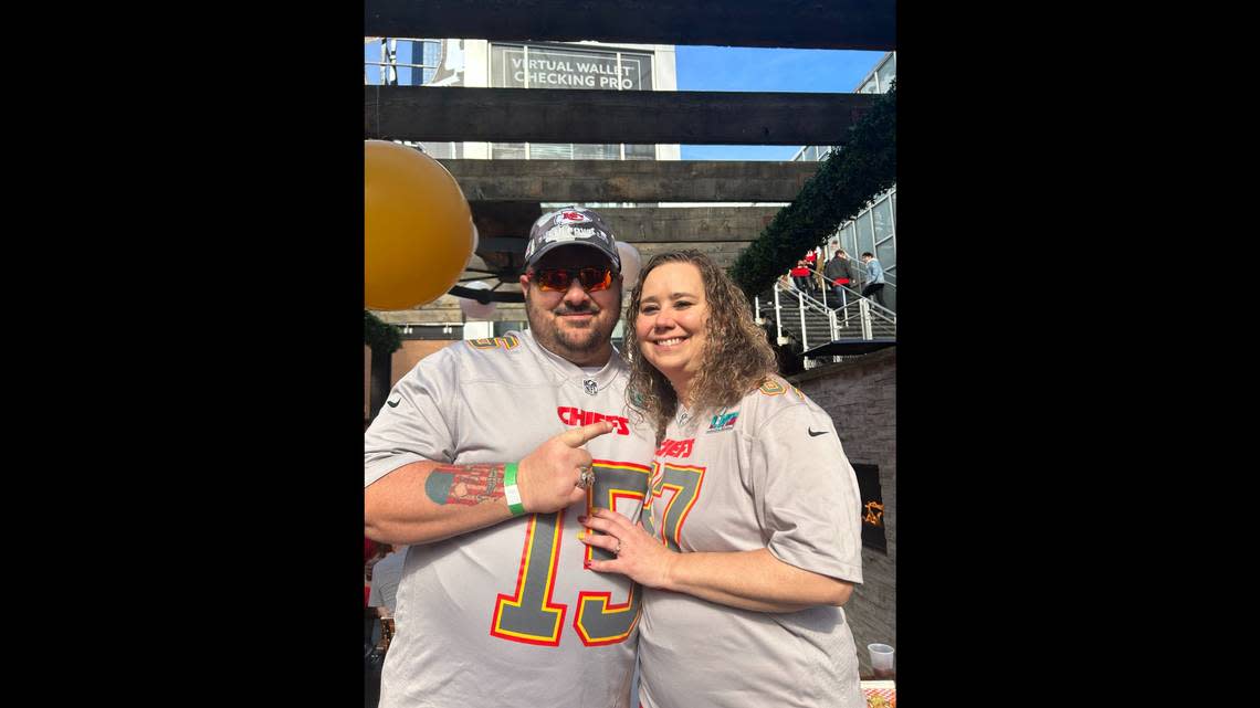 Chris McCurley and Jacine Hern drove from Chillicothe, Missouri, to watch the Super Bowl at the Power & Light district.