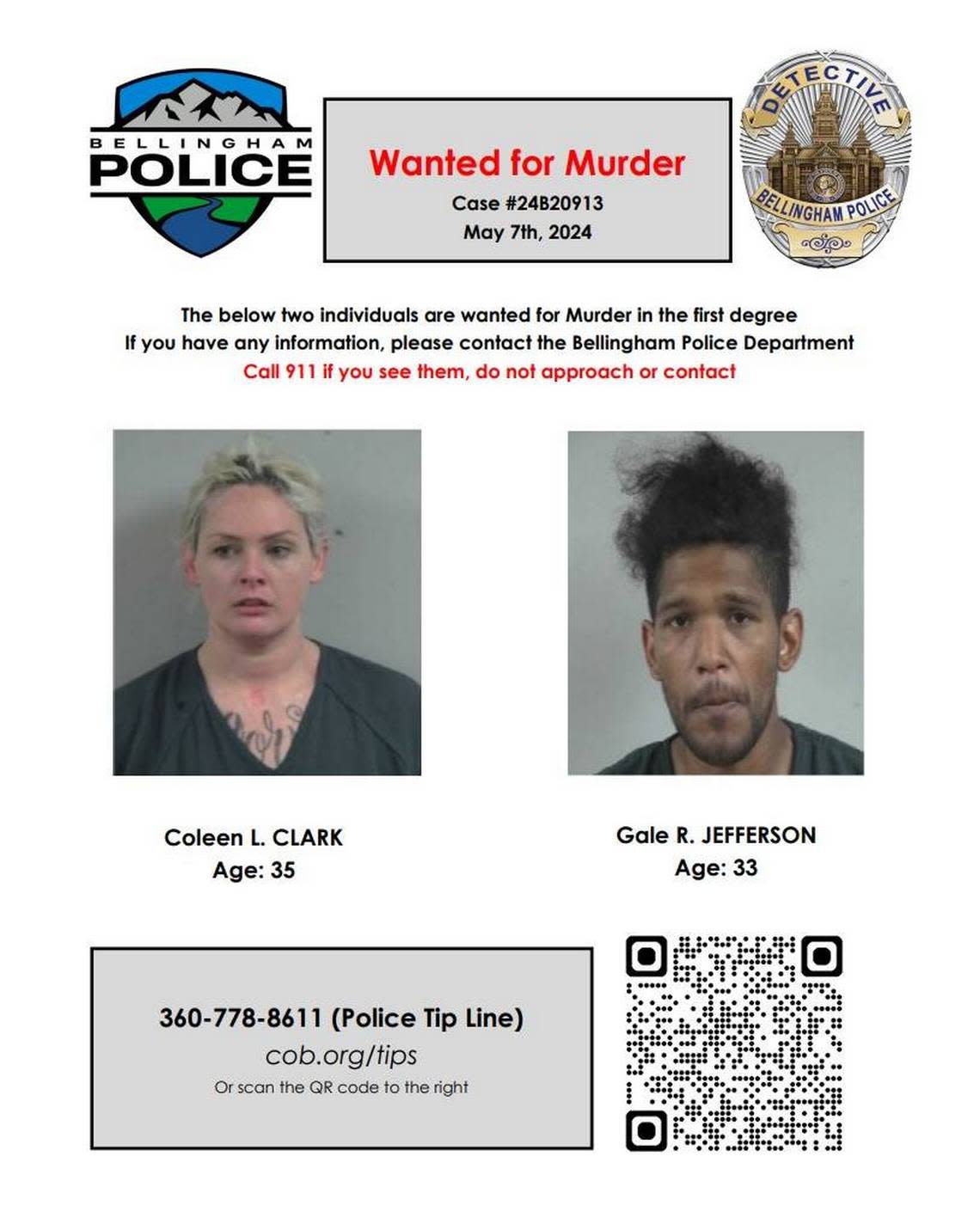 Bellingham Police released these photos of Coleen L. Clark and Gale R. Jefferson, who are are wanted in connection with the death of Zachariah Janusiewicz.