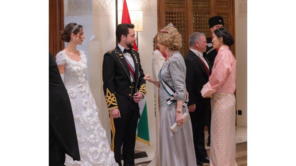 Princess Rajwa changed into a second wedding dress for the banquet dinner