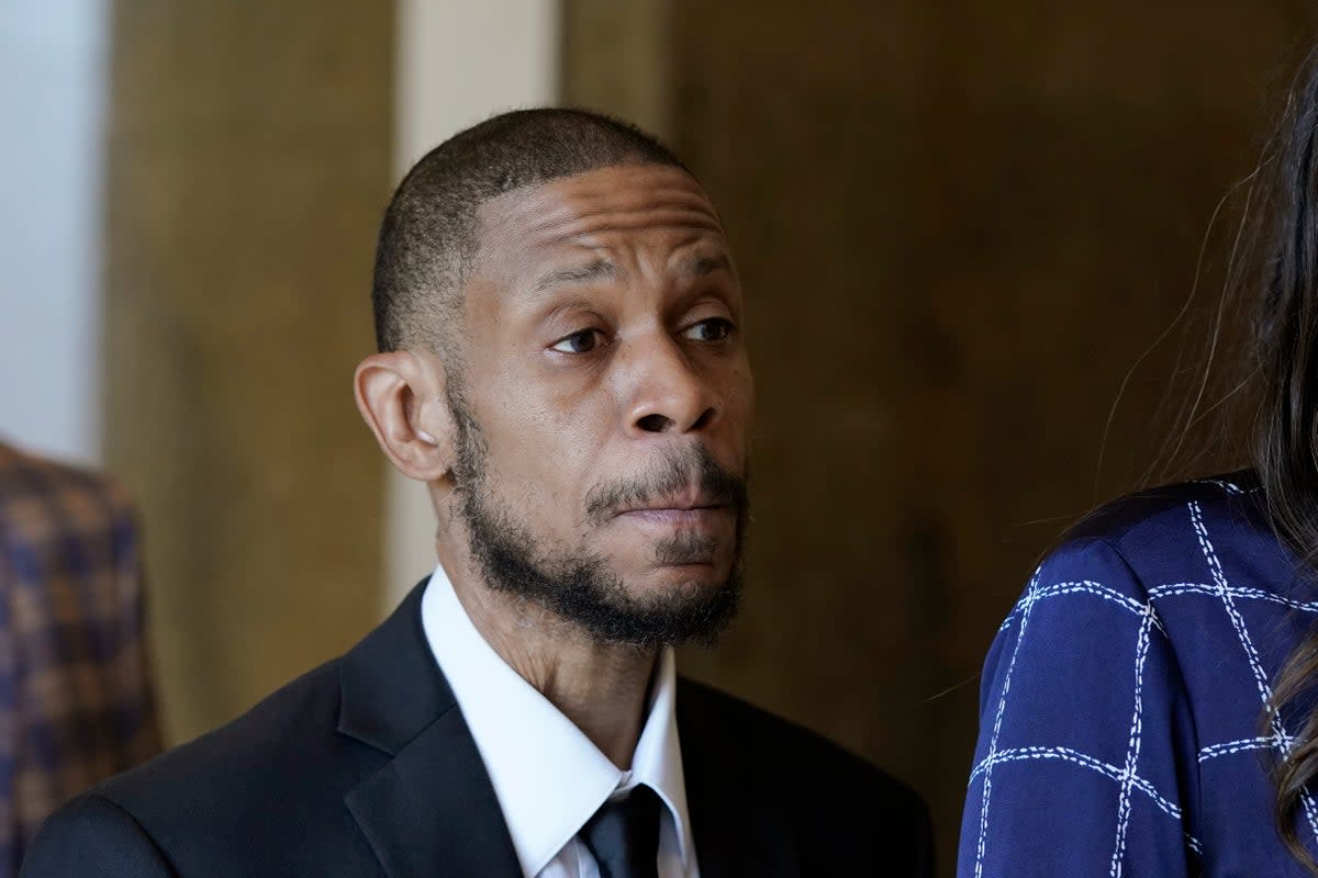 Kecalf Cunningham, a son of music superstar Aretha Franklin, arrives for a hearing, (AP Photo/Carlos Osorio)