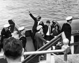 <p>On their way to Scotland — one of the royal's frequent vacation destinations — Queen Elizabeth II stops in Holyhead, Wales with her family.</p>