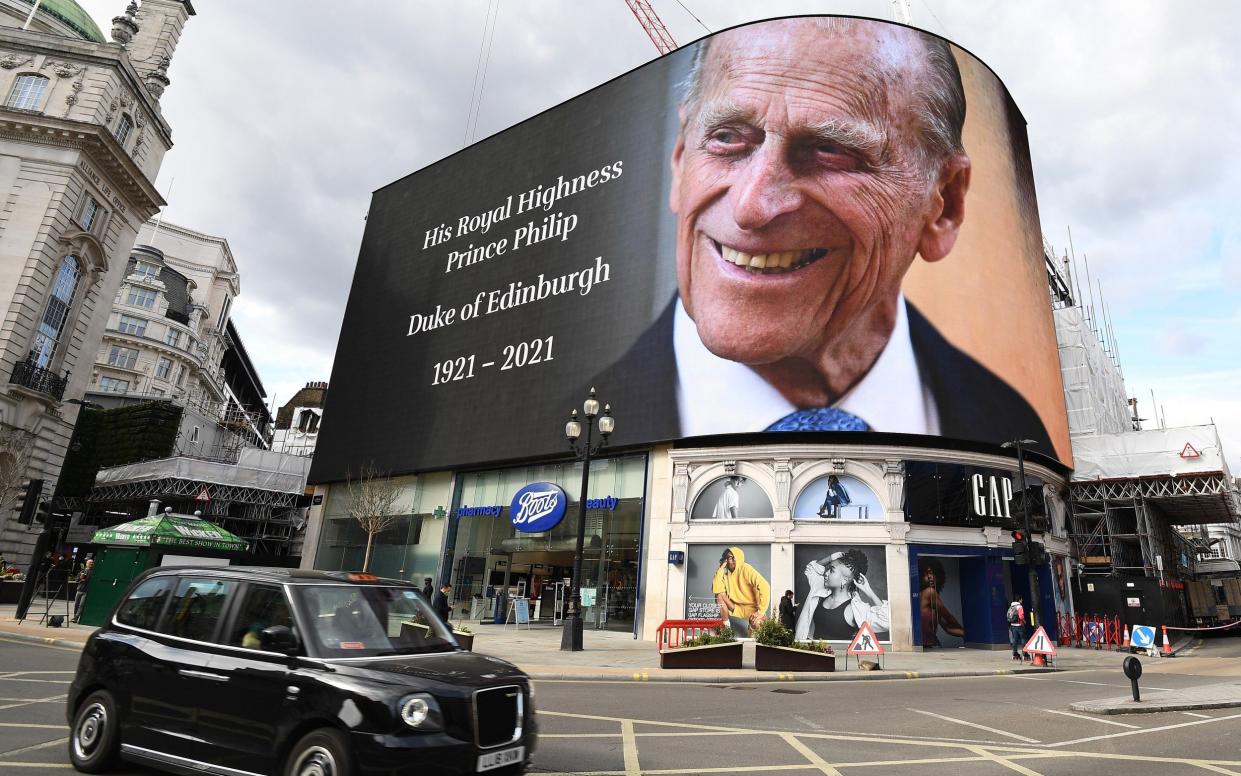 A large screen in London announcing the Duke's death - Jeff Spicer /Getty Images Europe 