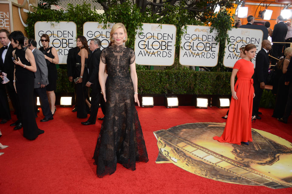 Cate Blanchett arrives at the 71st annual Golden Globe Awards at the Beverly Hilton Hotel on Sunday, Jan. 12, 2014, in Beverly Hills, Calif. (Photo by Jordan Strauss/Invision/AP)