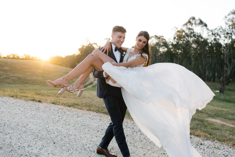 The couple got married at the Mitchelton Winery just out of Nagambie on the Goulburn river. Photo: Chloe May