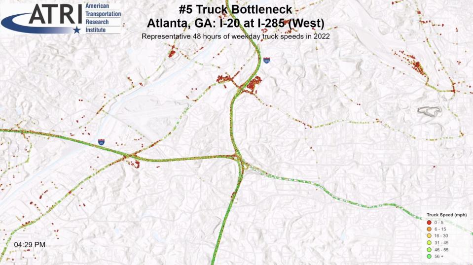 Map of truck bottleneck in Atlanta, GA, I-20