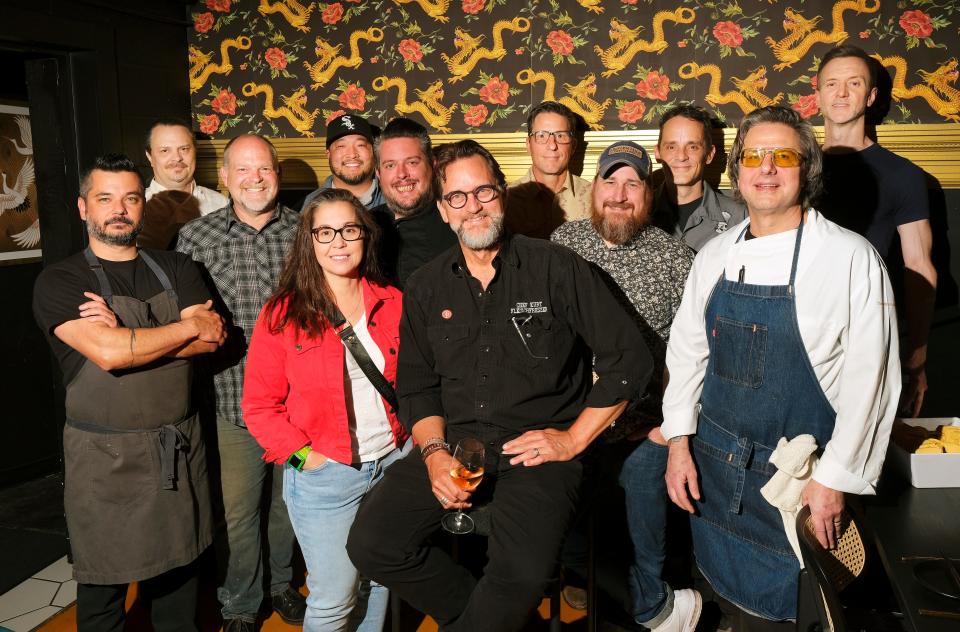 Several of the former Coach House apprentices of Chef Kurt Fleischfresser gathered at The Crown Room with their mentor. Pictured are: from left, back row - Chad Willis, Kevin Lee, Leo Novak, Brian McGrew and Joseph Royer. Middle row - Dustin Crenshaw, Paul Langer and Josh Valentine. Front row - Chris Kennedy, Anna Banda, Kurt Fleischfresser and Eric Smith.