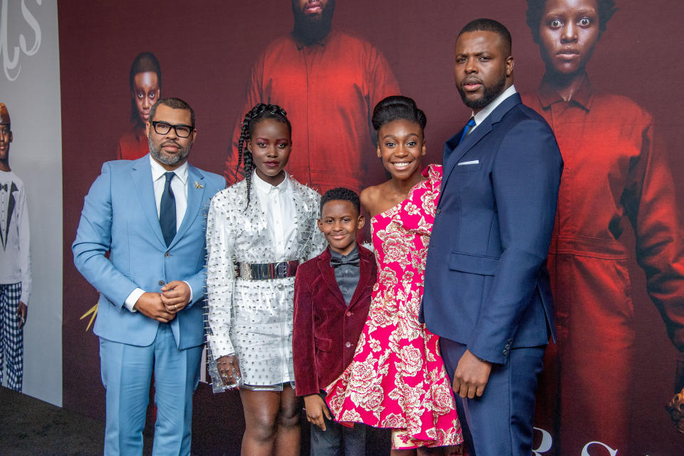 From left, Jordan Peele with "Us" cast&nbsp;Lupita Nyong&rsquo;o, Evan Alex, Shahadi Wright Joseph and Winston Duke. (Photo: Roy Rochlin via Getty Images)