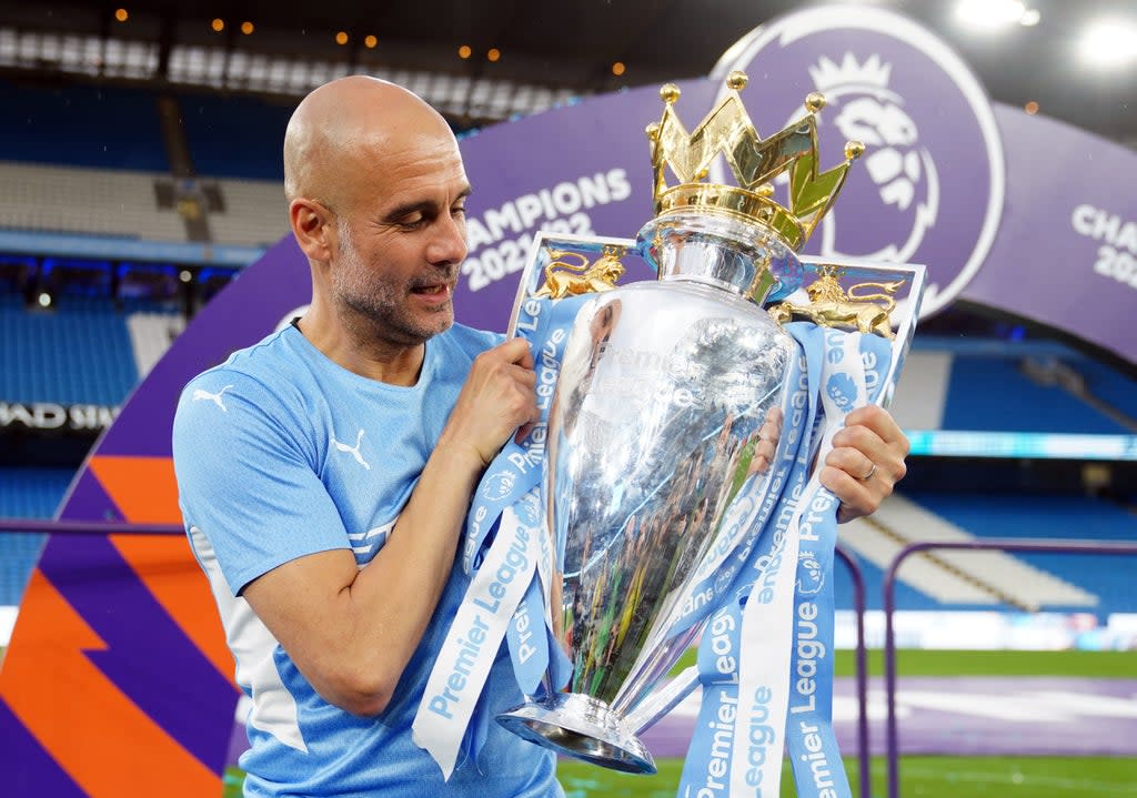 Pep Guardiola celebrated his fourth Premier League title win with Manchester City (Martin Rickett/PA) (PA Wire)