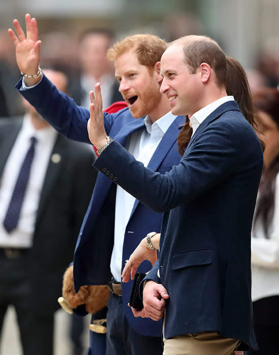 Prince Harry and Prince William waving together
