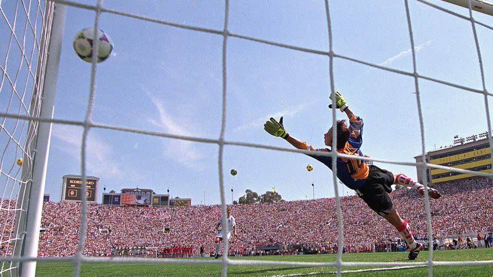 Chastain smacked a left-footed penalty past China goalkeeper Gao Hong. - Mark J. Terrill/AP