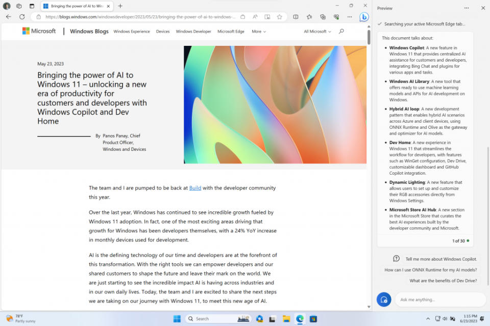 Windows 11 Copilot preview in action.
