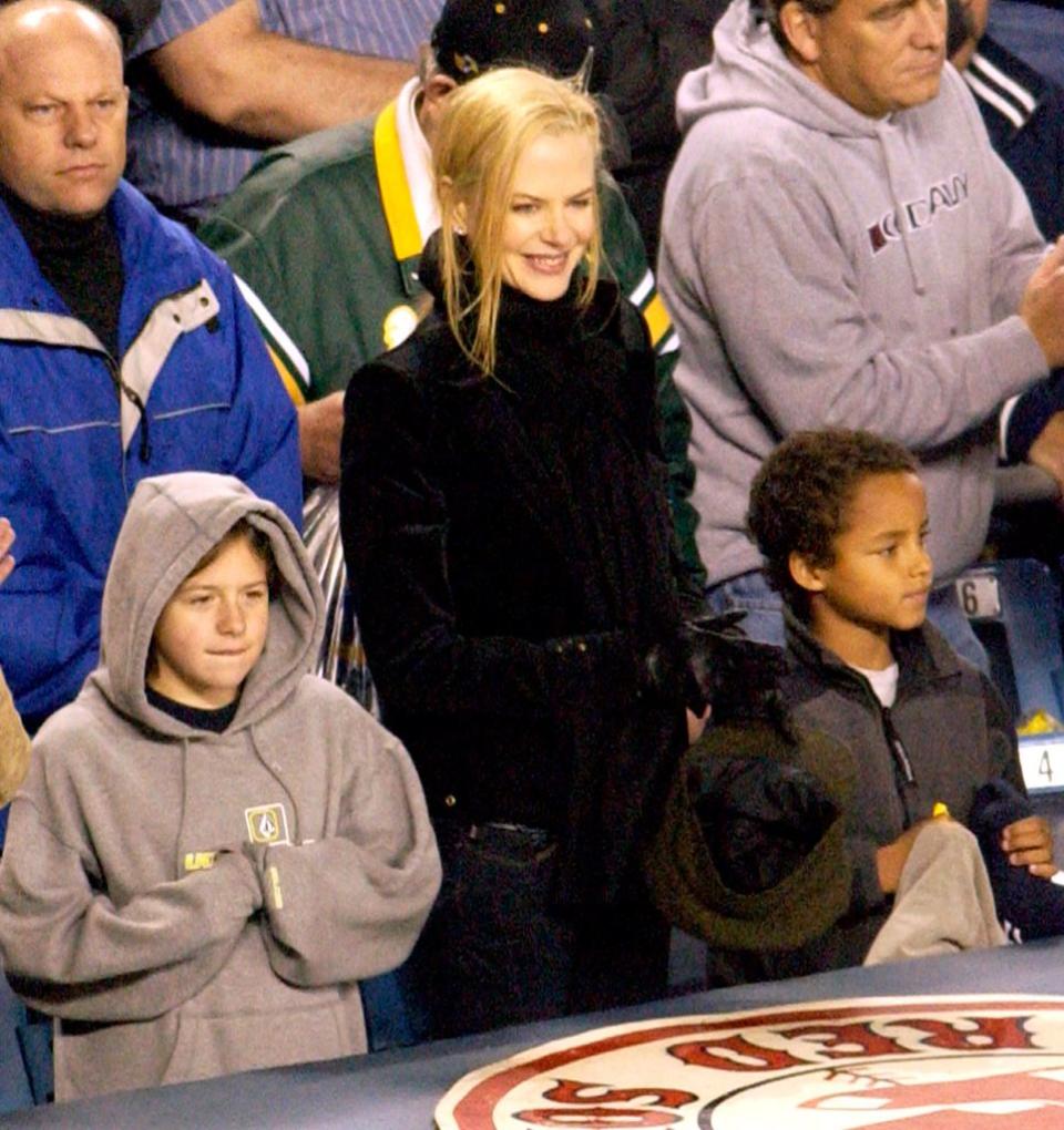 Nicole Kidman with her adopted children, Isabella and Connor, during her marriage to Tom Cruise