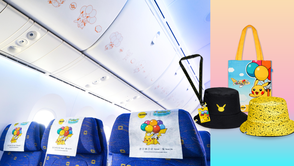 L: Ambience and seats R: Merchandise available on board (Photos: Scoot)