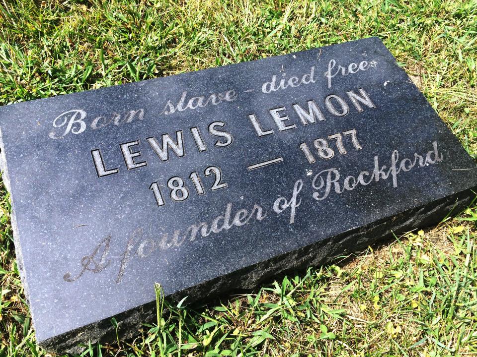 The grave of Lewis Lemon — a slave brought to Rockford by one of the city's founders, Germanicus Kent — is seen here at Greenwood Cemetery, the city's longest-operating cemetery, founded in 1845.