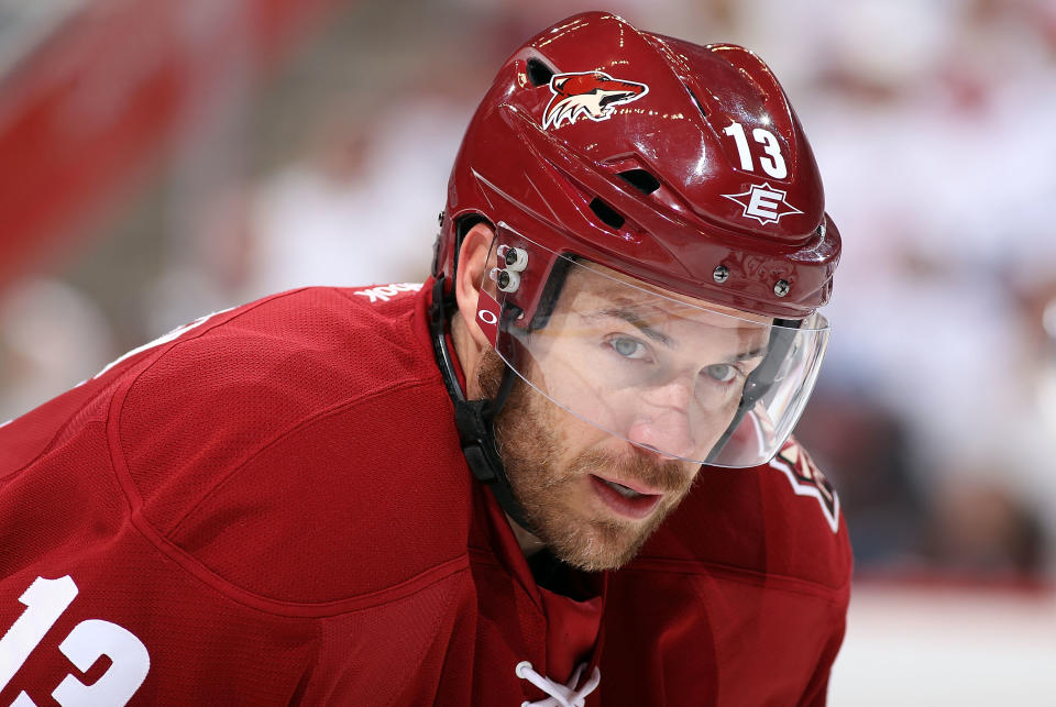 GLENDALE, AZ - MAY 07: Ray Whitney #13 of the Phoenix Coyotes skates up to a face off against the Nashville Predators in Game Five of the Western Conference Semifinals during the 2012 NHL Stanley Cup Playoffs at Jobing.com Arena on May 7, 2012 in Glendale, Arizona. (Photo by Christian Petersen/Getty Images)