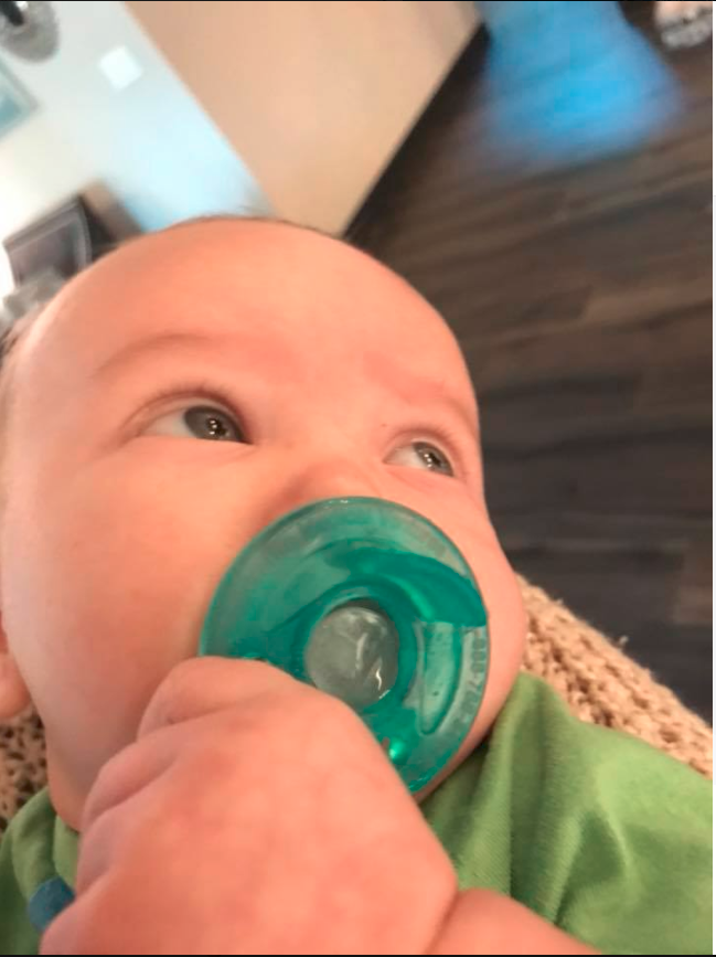 Emelia took her son’s Philips Avent Soothie, which costs just $12 at Chemist Warehouse, and put it in the freezer for a while, before taking it out and giving it to her baby. Photo: Emelia Jackson