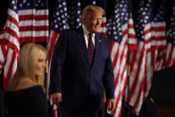 WASHINGTON, DC - AUGUST 27: U.S. President Donald Trump stands on stage after he delivered his acceptance speech for the Republican presidential nomination on the South Lawn of the White House on August 27, 2020 in Washington, DC. Trump gave the speech in front of 1500 invited guests. (Photo by Alex Wong/Getty Images)