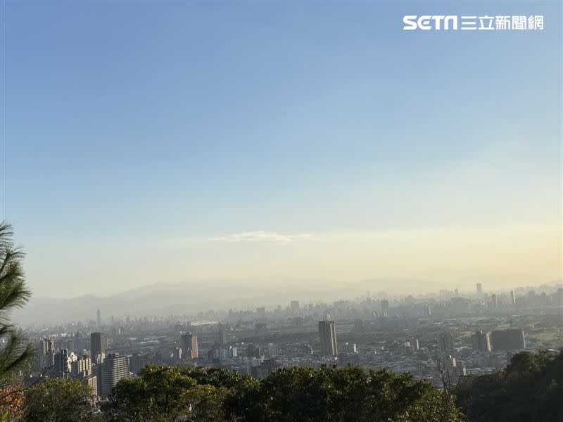 軍艦岩360度環景，可看台北盆地、基隆河淡水河交匯及大屯山系。